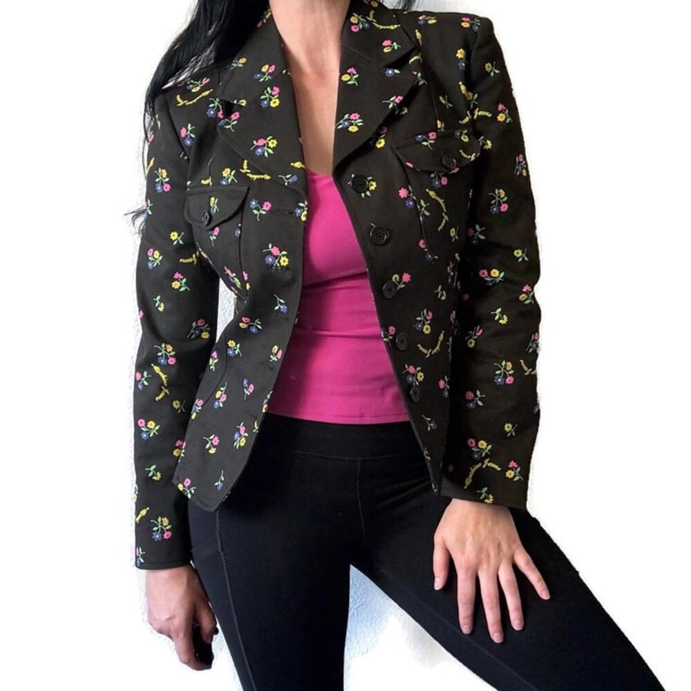 Moschino Jeans Y2K 2000s Black & Pink Floral Jacket Blazer Size US 10